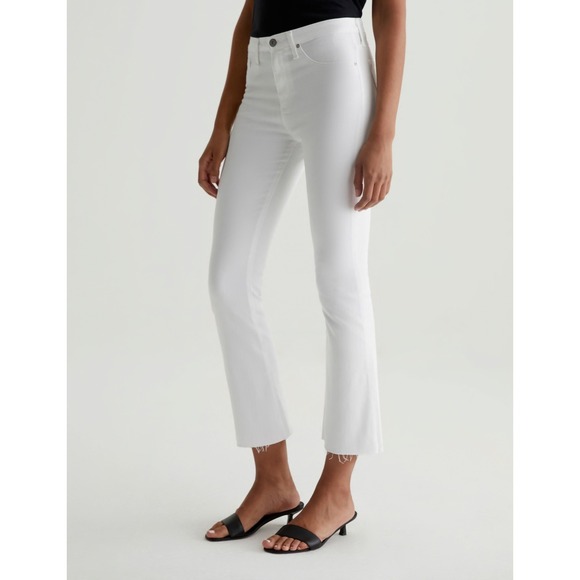 Ag Adriano Goldschmied Denim - AG Adriano Goldschmied The Jodi Crop White High Rise Slim Flare Jeans Raw Hem